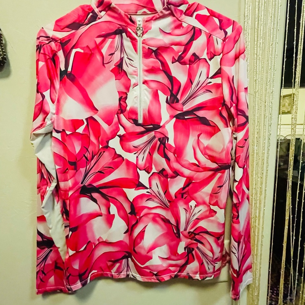 Tail Pink Graphic Zippered Polo Blouse